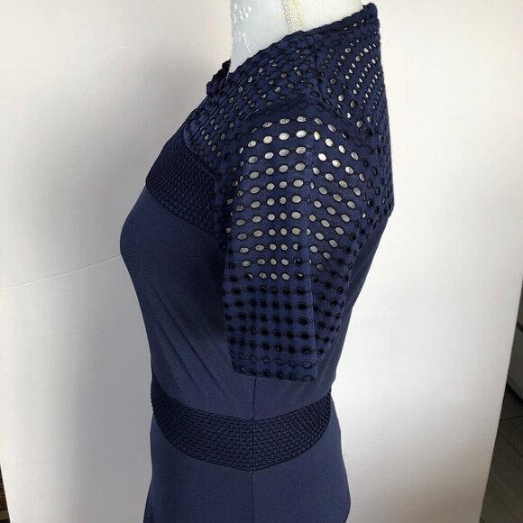 MICHAEL Michael Kors Lace Mesh Fit & Flare Dress Navy Short Sleeves Mini Dress S - Picture 6 of 16